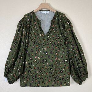 Brooke Wright Women's Size M Willow Leopard Green Blouse Animal Oversized Tunic